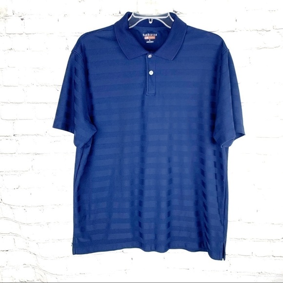 Euc-van Heusen Traveler, Short Sleeve, Stripes, Golf, Blue Polo Shirt Size Large - Picture 1 of 11